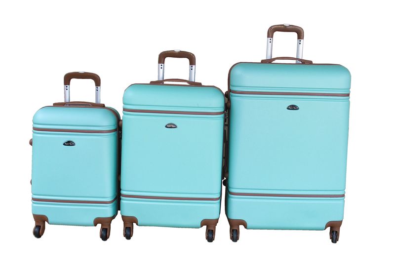 Stylish ABS Hardside 3-Piece Luggage Set - Mint Green with Brown Trim