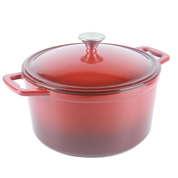 La Cocina 6QT Africa Red Cast Iron Enamel Round Casserole Pot - 5.6 Litre