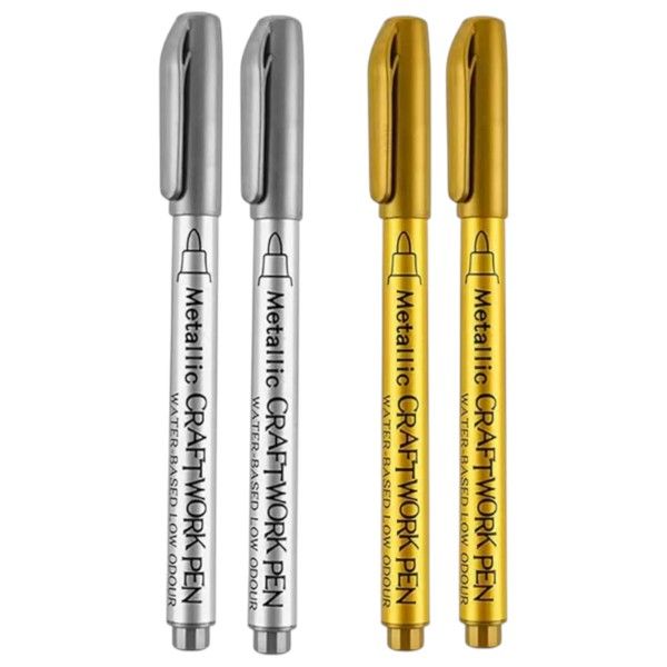 4 Piece Set of Metallic Ink Craft Pens - Gold &amp; Silver