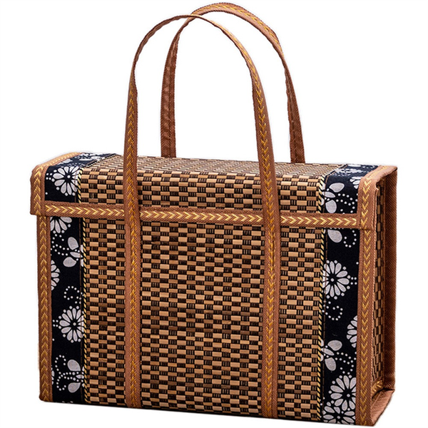 Picnic Woven Basket Wicker Storage Bag Handle Folded Bamboo Basket