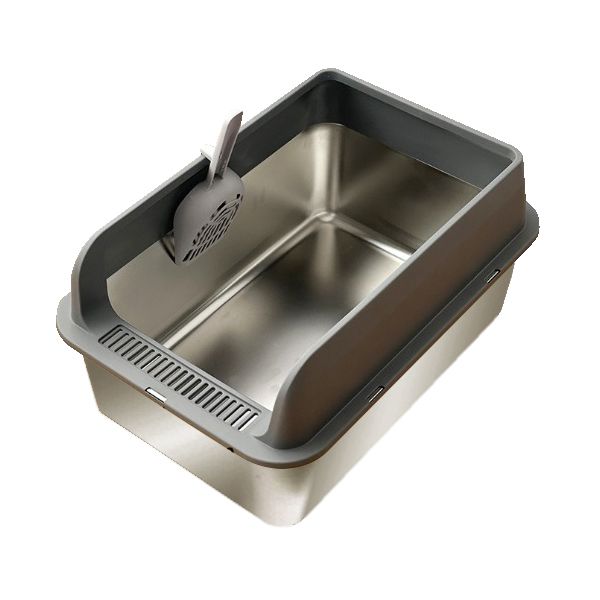 zaSleek Large Stainless Steel (60x40x30cm) Cat Litter Tray - Grey Cover