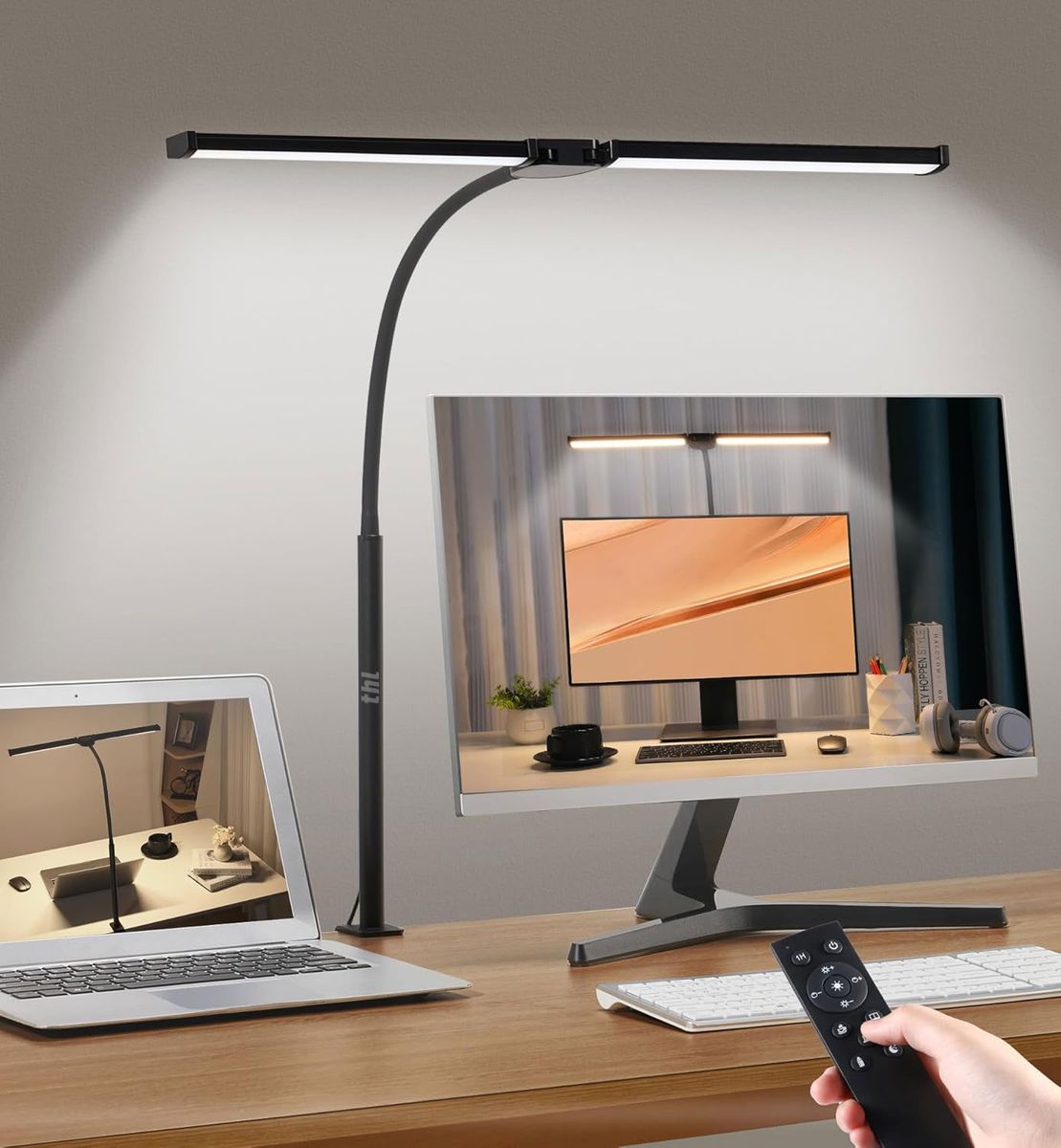 thl LED Desk Lamp with Smart Clamp, Eye-Care Double Head Architect Light