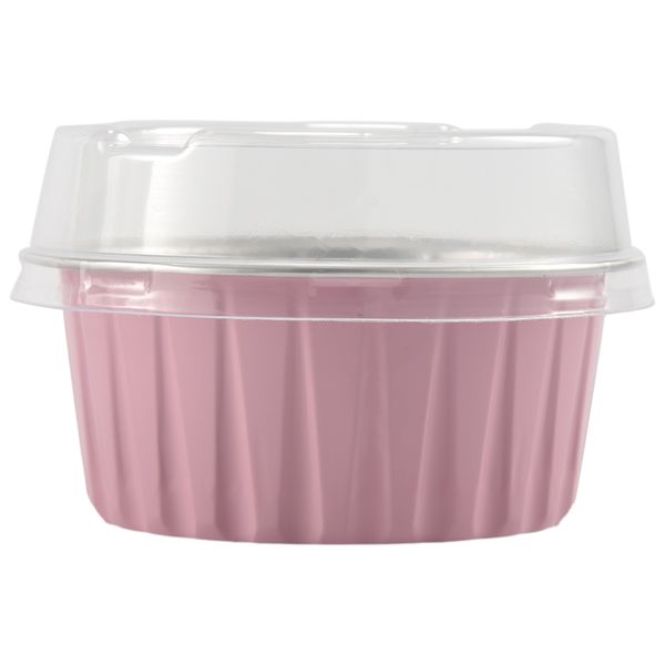 100 Pcs 125Ml Disposable Cake Baking Cups with Lids Aluminum Foil-Pink