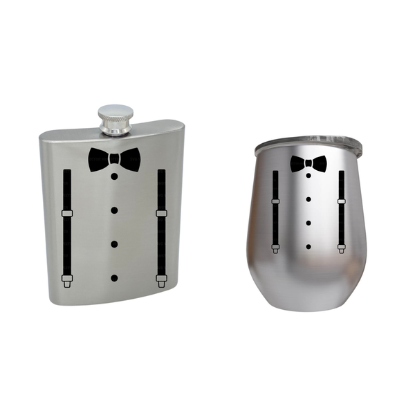 Groom Suspender Set Tumbler and Hip Flask