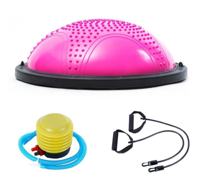 Core Bosu Balance Ball, Resistance Bands - Pink 58cm, Train at Home,Fitness
