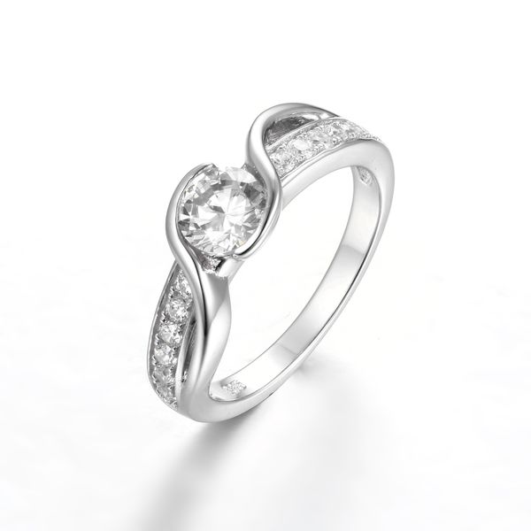Sterling Silver Solitaire Wavy Engagement Wedding Ring SR00037