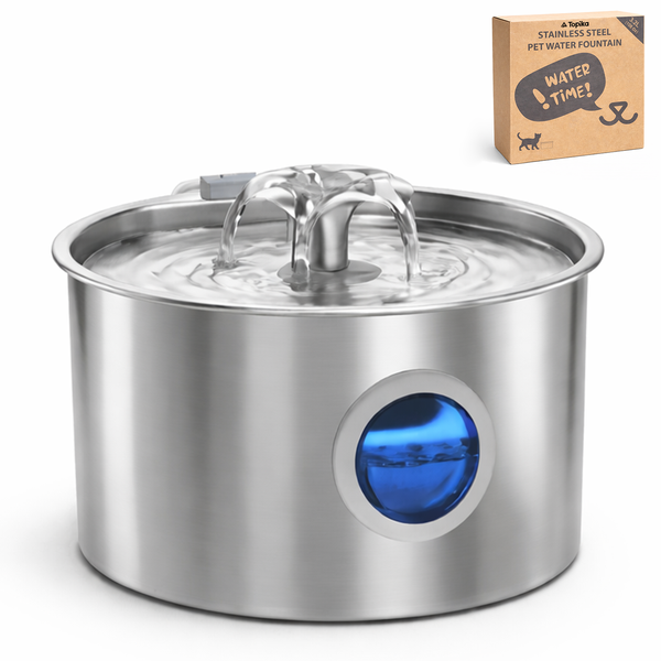Topika Stainless Steel Cat Water Fountain 3.2L, Whisper-Quiet