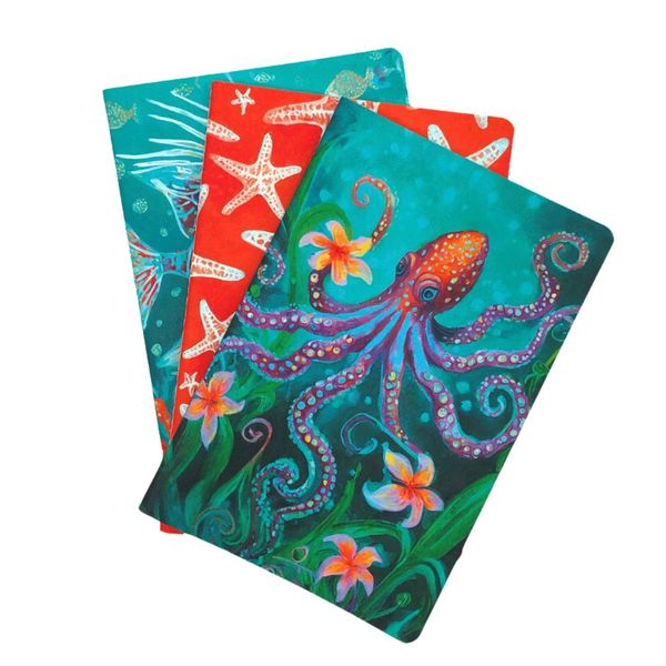 Ocean Treasure Notebooks - Pack of 3 - Lined &amp; Blank Pages