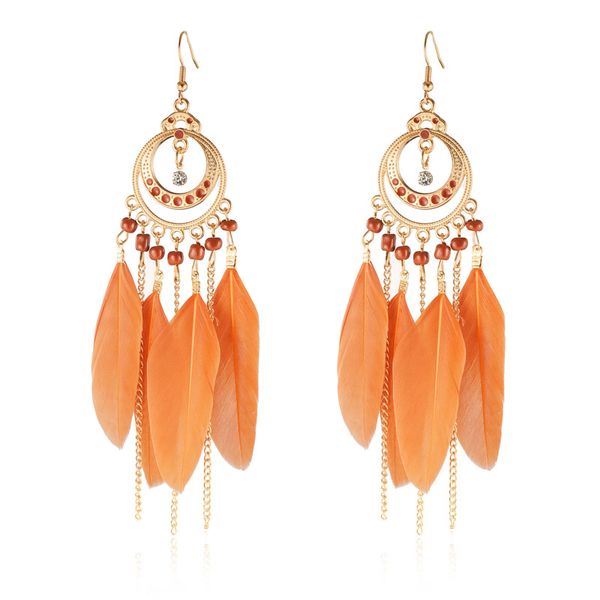 Creative Drop Shaped Feather Earrings-Blue