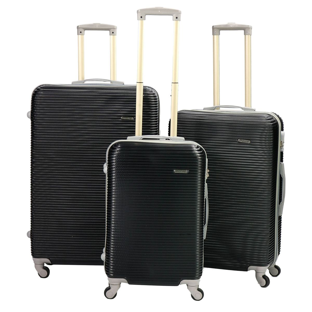 Black Luggage Set of 3 with Hard Shell, Spinner Wheels, Built-in Lock