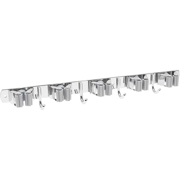 Mop and Broom Organizer Wall Mounted with 5 Slots and 4 Hooks, 43x2.9x4CM