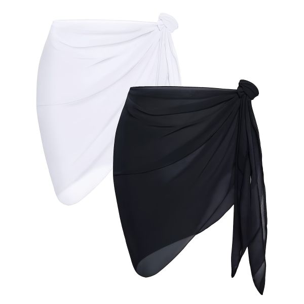 Women's Black and White Beach Shawl Swimsuit Wrap Skirt