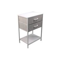 LMA Branded Economical Metal & Fabric - 2 Drawer Bedside Cabinet WHT/GRY