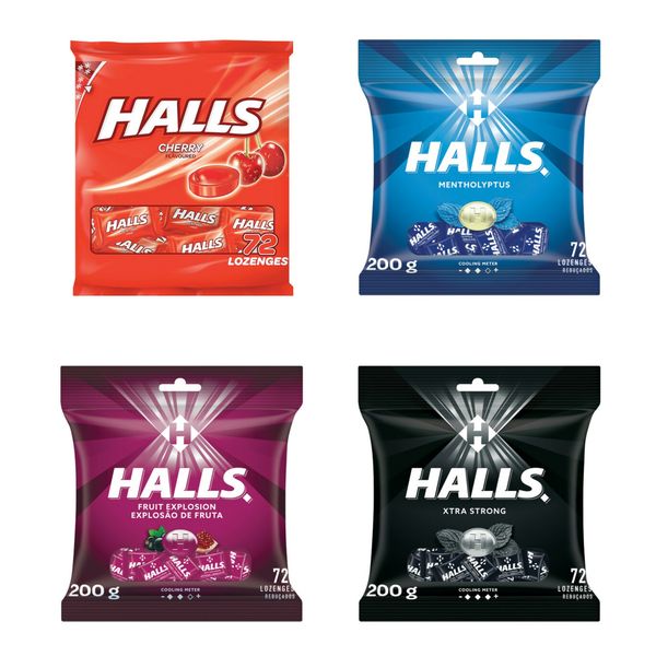 Hall's Cherry, Mentholyptus, Fruit Explosion &amp; Xtra Strong (4 x 200g)