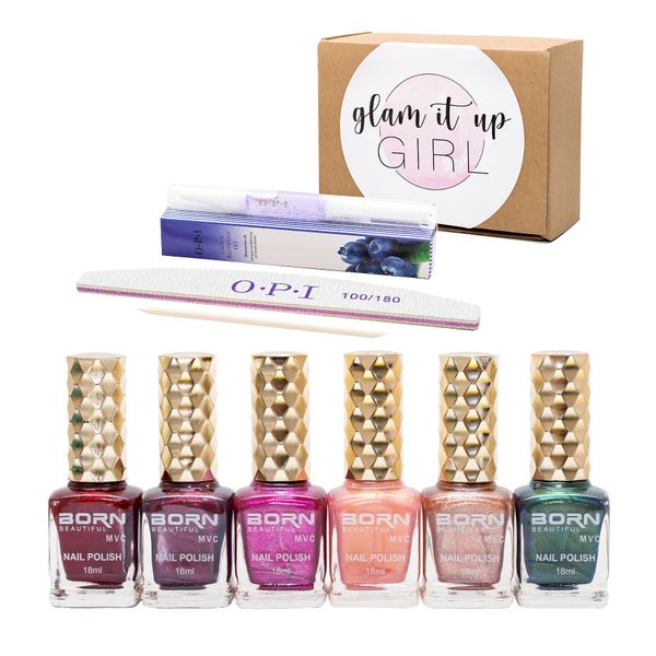 Nail Polish 6 Piece Shimmer BB Kit - Inc. Cuticle Oil, File &amp; Orange Stick