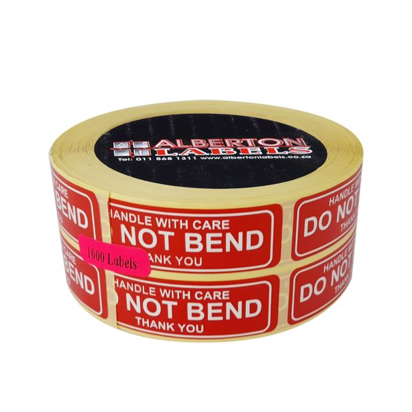 Alberton Labels - 250 x Handle with Care - Do Not Bend Labels - 70 x 22mm