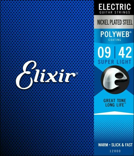 Elixir 12000 Electric Nickel Plated Steel POLYWEB® Coating Light 009 - 042