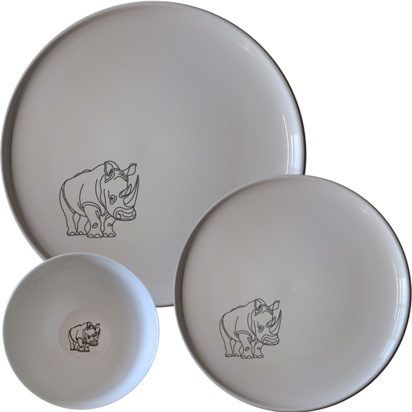African Big Five Porcelain 12 Piece Dinner Set - Rhino