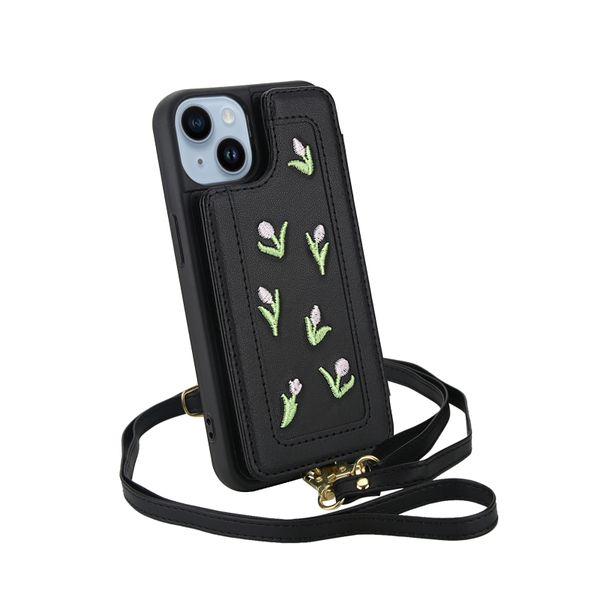 Embroidered Crossbody Phone Case Compatible with iPhone 15 Pro Max