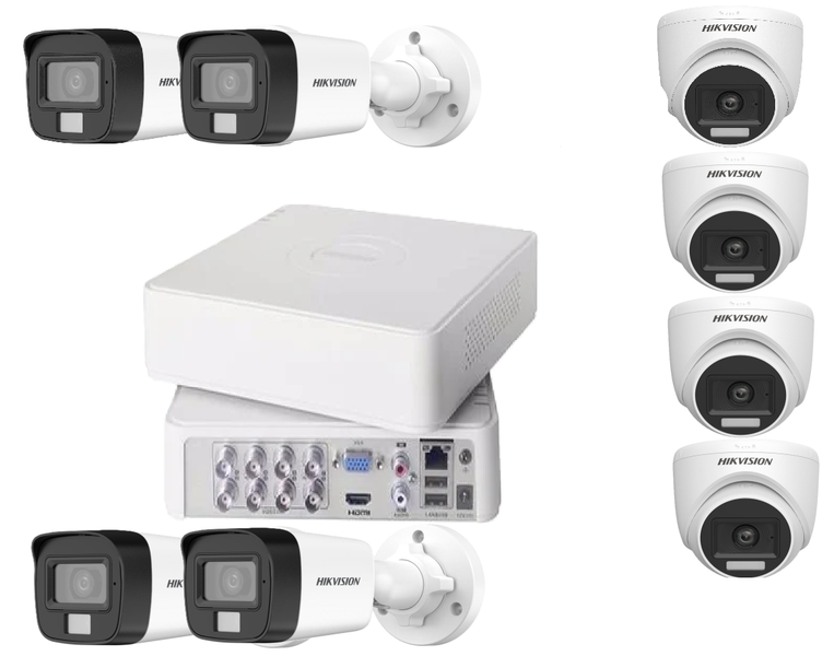 Hikvision 8CH DVR + 4 Bullet 4 Dome Smart Light &amp; Audio Cameras SBR Bundle