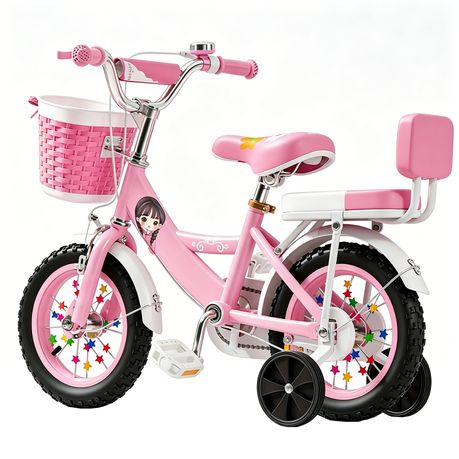 Girls Kids Bike with Training Wheels Basket Back Seat 12 14 16 Inch Bicycle Image
