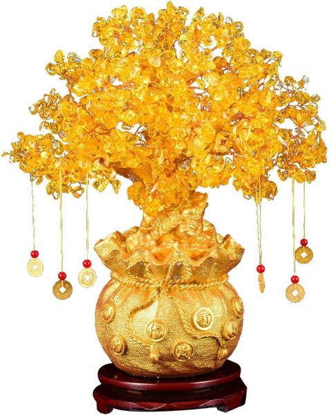 Decor Natural Crystal Stone Fortune Tree Desktop Ornament -14cm
