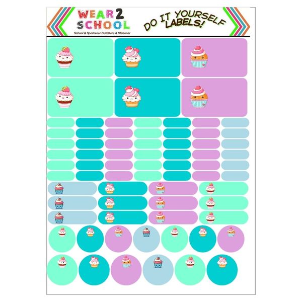 Cute Cupcake Waterproof school marking labels with Wrap Arounds for Pencils
