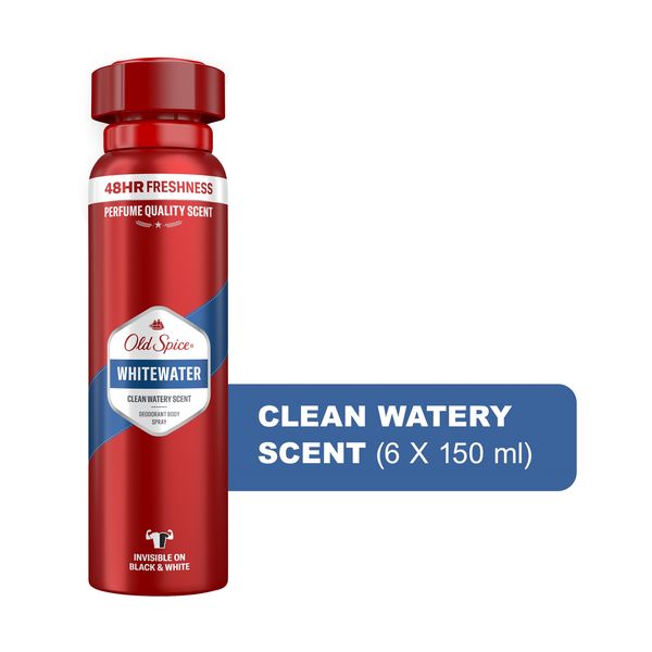 Old Spice Body Spray Whitewater - 6 x 150ml
