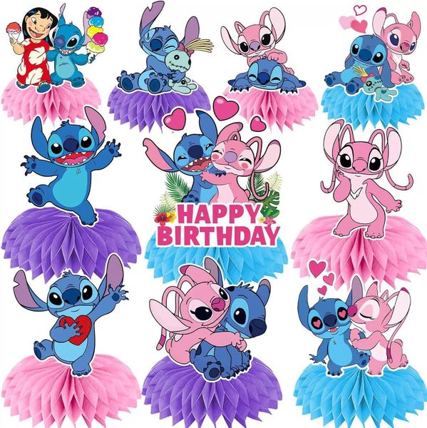 10 Piece Stitch Honeycomb Table Decor Set for Party Double-Sided Decorations