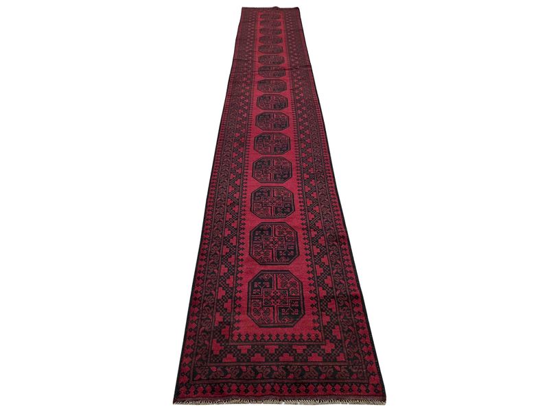High Quality Red Afghan Bukhara Runner - 589 x 77cm
