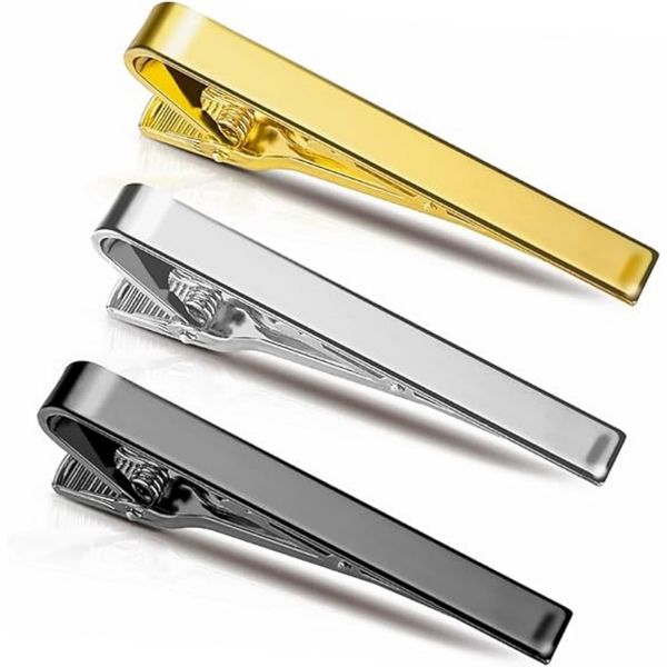 3Pack Mens Tie Clips Long Styles Set Square Edges Tie Tack Pins Necktie Bar
