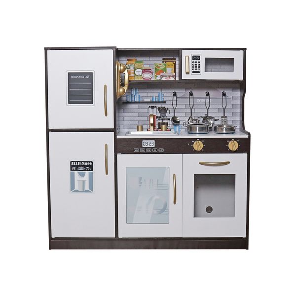 Wooden Kids Kitchen Dark Brown with Accessories &amp; LED Light (81cm)