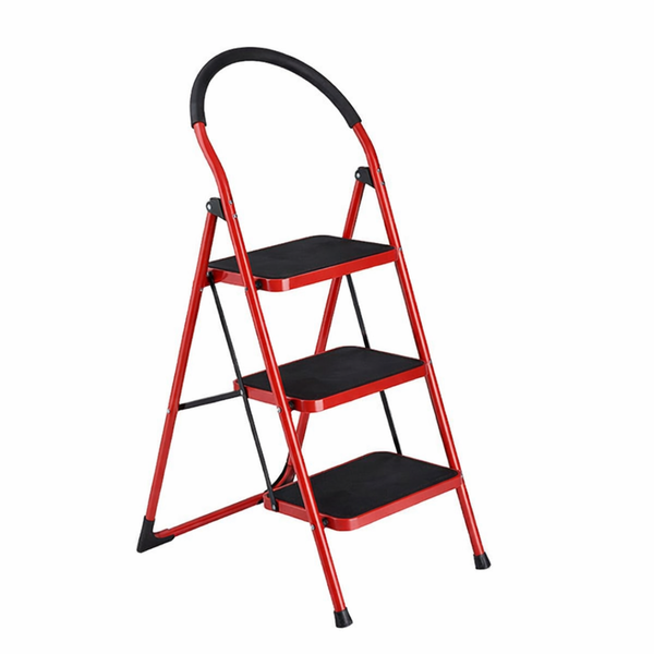 3 Step Heavy Duty Folding Ladder with Handrail - Non-Slip Steel Step Stool