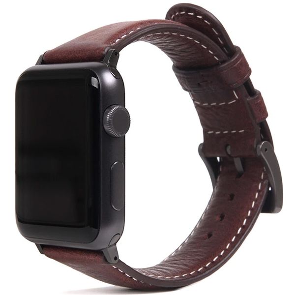 SLG D6 Italian Minerva Box Leather Strap For Apple Watch 42/44mm - Brown