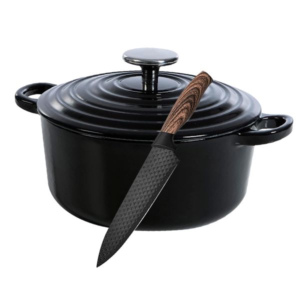 2Pcs Enamel Small Cast Iron with Stainless Steel Dimond Design Knife - 20cm
