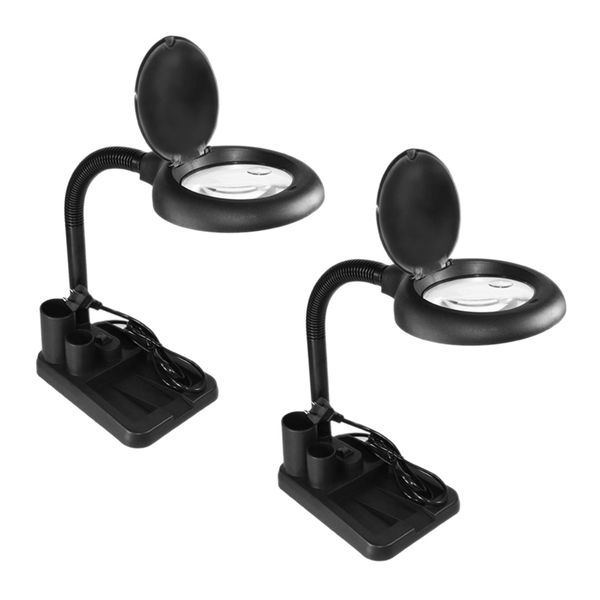 Led 5X 10X Magnifier With Light Floor Stand Adjustable(Black) Us Plug