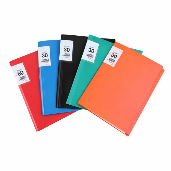 A4 Clear Display File Folder - 30 Pocket, Assorted Colours-12 File Folders