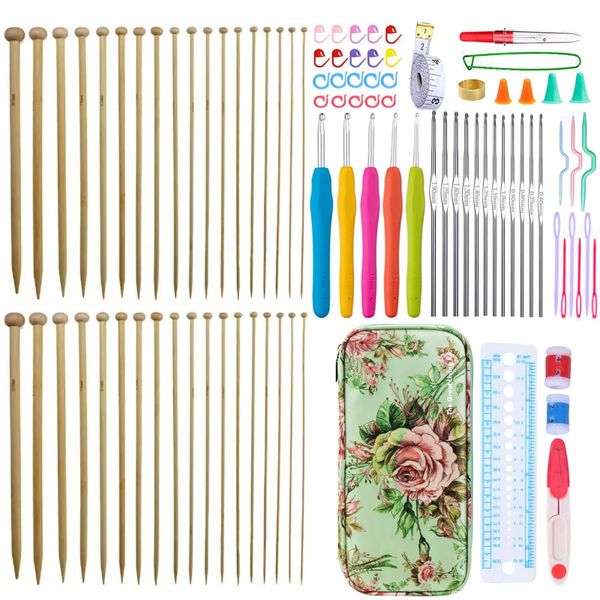 93 Pcs set-Crochet Hooks, Accessories,Bamboo Knitting Needles &amp; Case