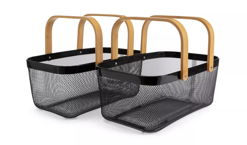 Multifunctional Rectangular Mesh Steel Storage Baskets - Set Of 2