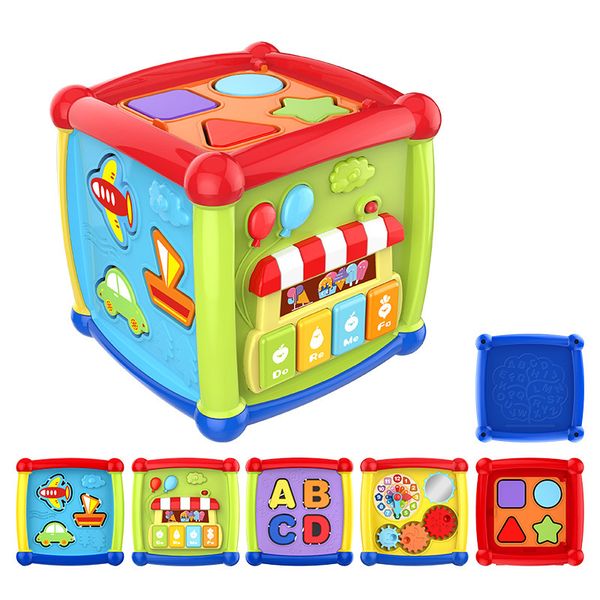 6-in-1 Montessori Activity Cube, Shape Sorter, Music &amp; Learning Toy