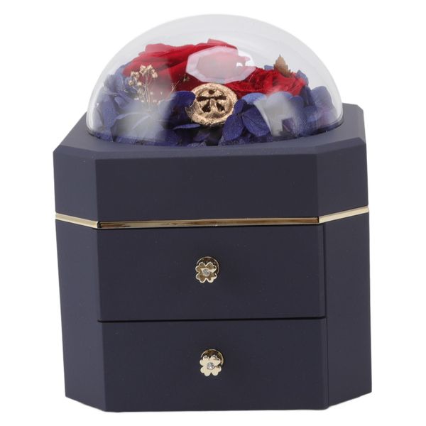 Dark Blue Octangle Box - Forever Flower Jewelry Case