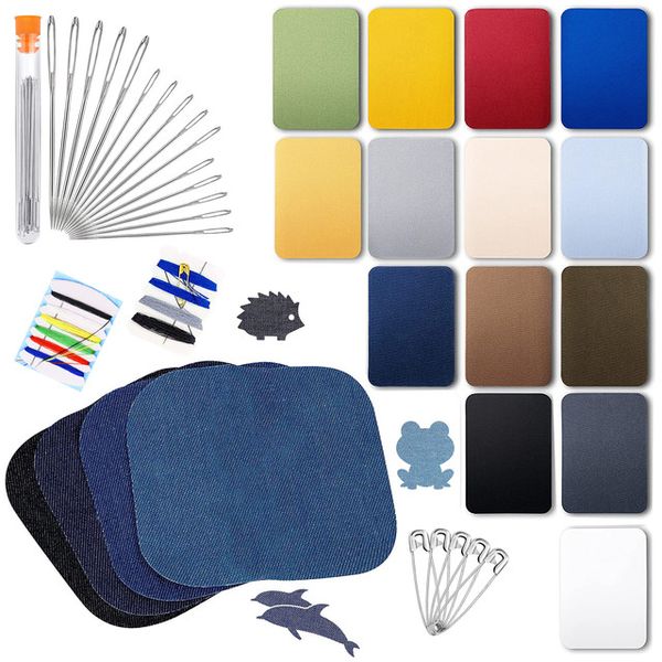 Cart In Mart 30 Pack Iron on Repair Patch For Jeans Denim Fabric With Needles &amp; Threads- Plain