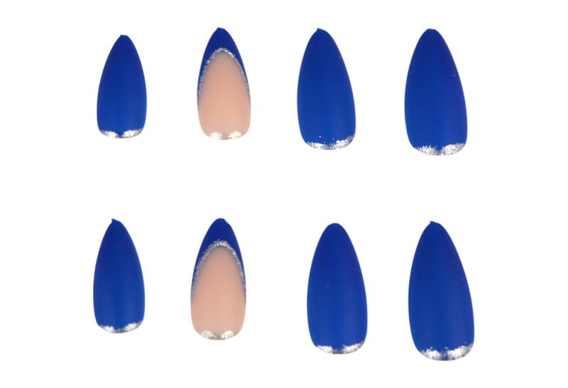 24 Piece Matte Textured Silver Glitter Nail Set - Blue
