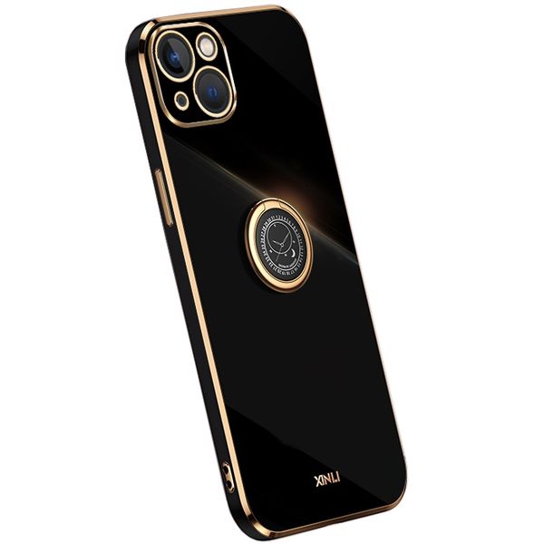 Gold Electroplate Phone Case with Ring Holder for iPhone 15 Pro Max