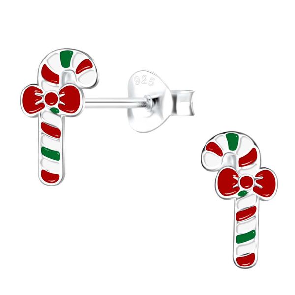 Candy Cane with Bow Enamel and Sterling silver Earrings