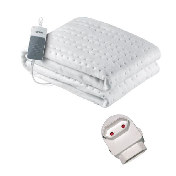 Solac - Electrical Heat Blanket (Single Bed) 60W - White &amp; 2x5amp Adapter