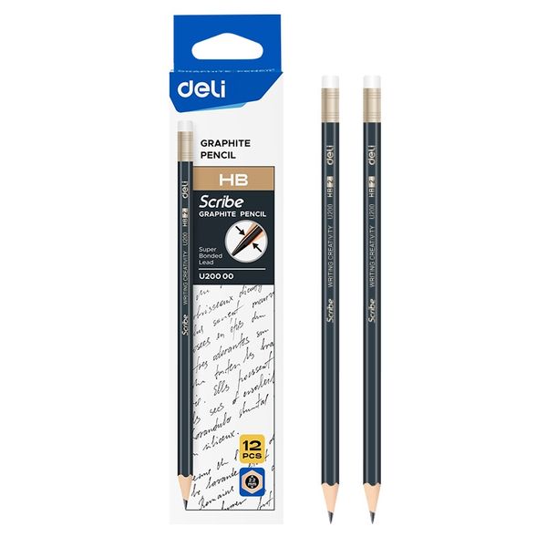 Deli Graphite Pencil HB W/Eraser Dark Blue 12 pcs