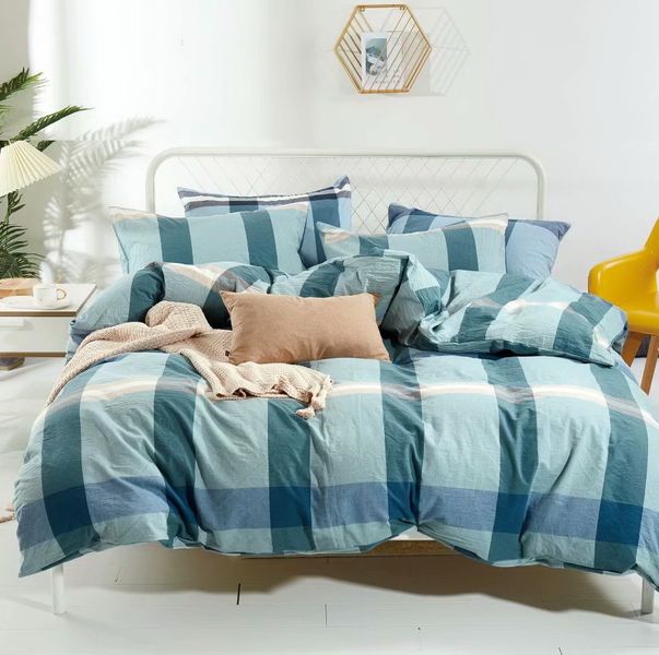 Linen-Boutique Washed Cotton Duvet Set 4 Pieces - Stripes PaleTurquoise