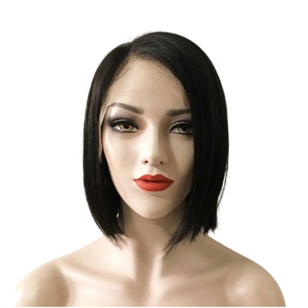 8-inch Natural Black Bob Wig Brazilian Human Hair Glueless Full Frontal Wig