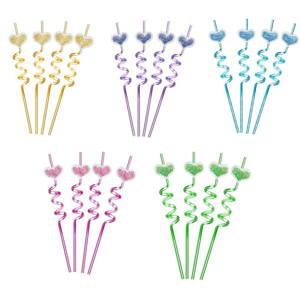 20PCS Reusable Heart Glitter Drinking Straws, 5 Colour Party Decor